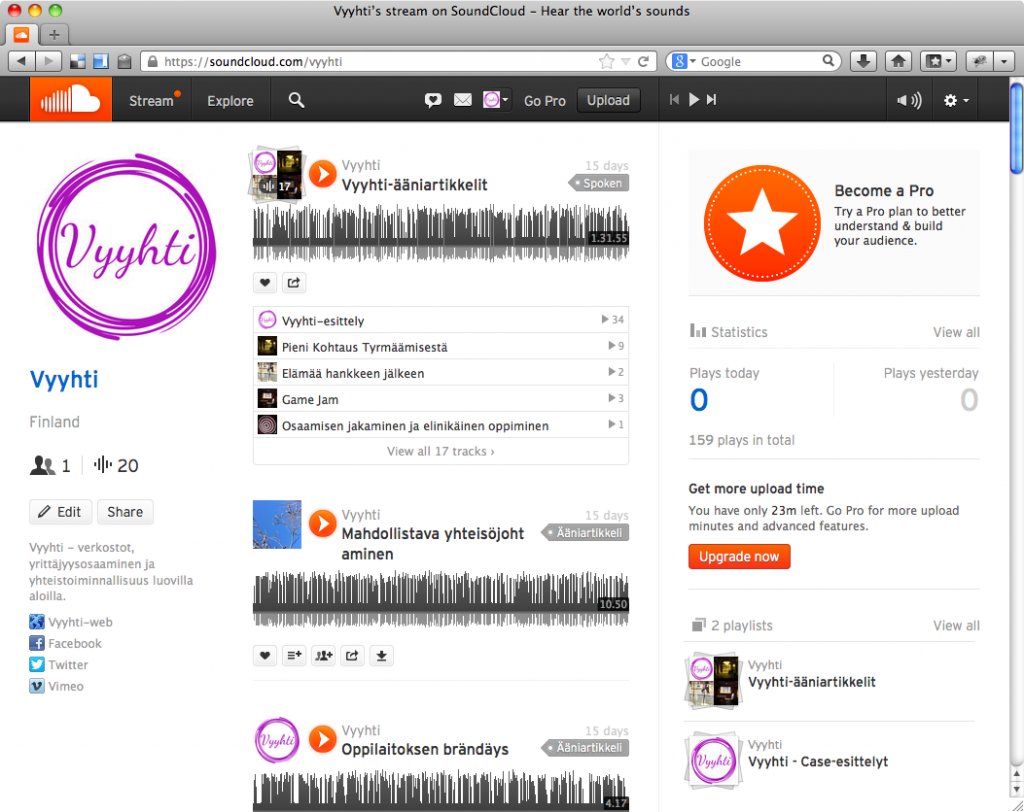 Vyyhti-hankkeen SoundCloud-profiili